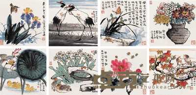 钱行健 2000年作 花鸟册 册页（十二开选八） 34×34cm×12
